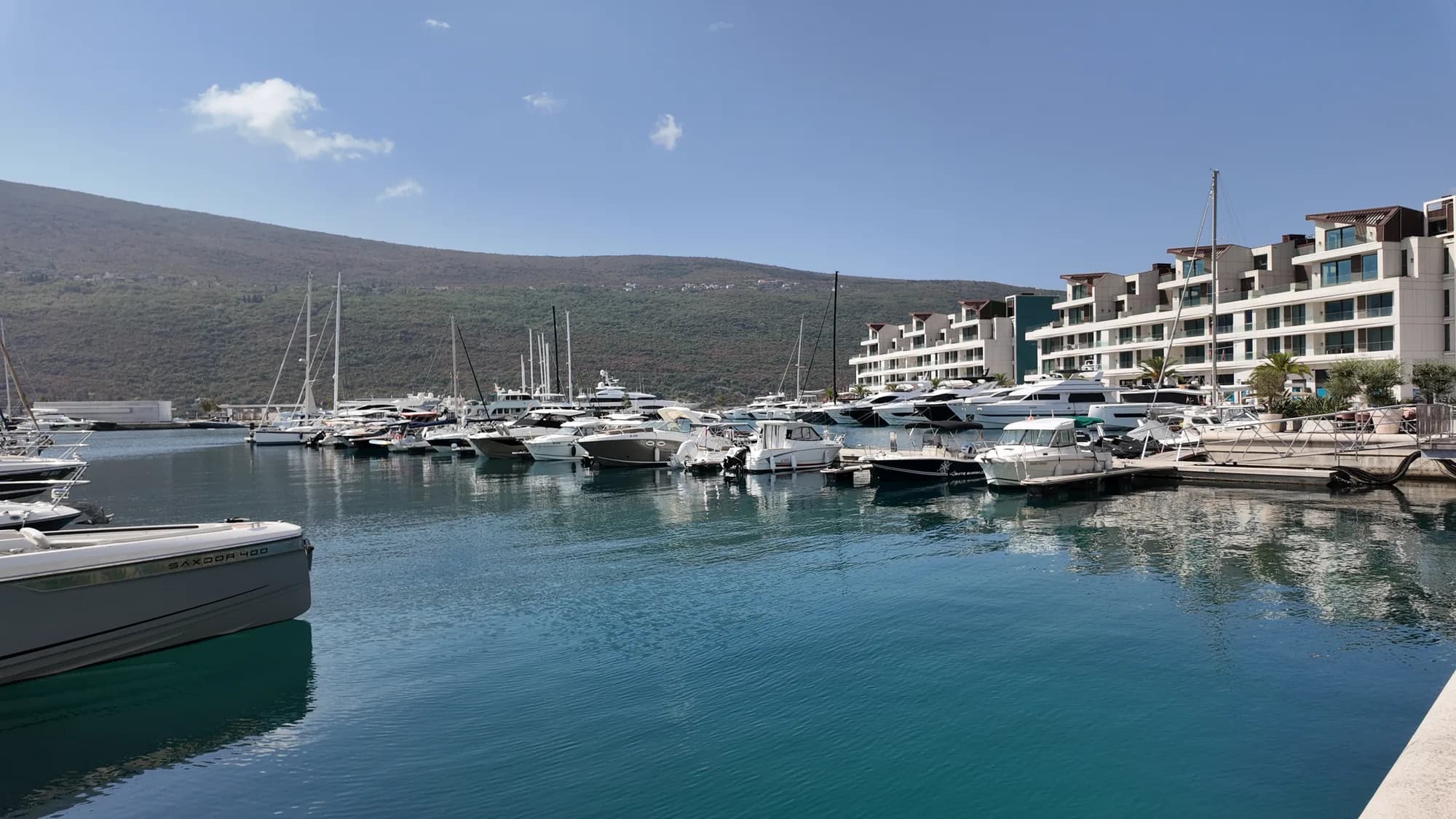 Yachts moored in the Portonovi marina